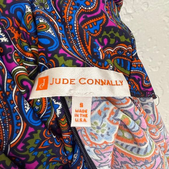 Jude Connally Colorful Paisley Print Mock Neck Long Sleeve Dress Size Small - Picture 4 of 5